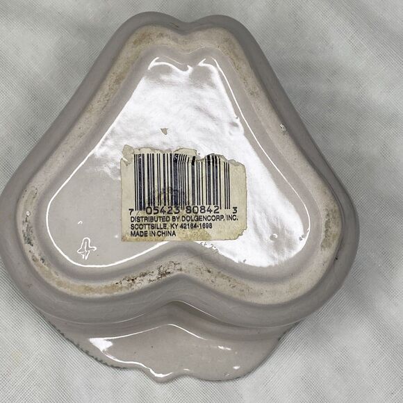 Vintage Heart Shaped Apple Themed Ceramic Sugar Bowl with Lid Ivory Green 4.5" - Picture 9 of 9